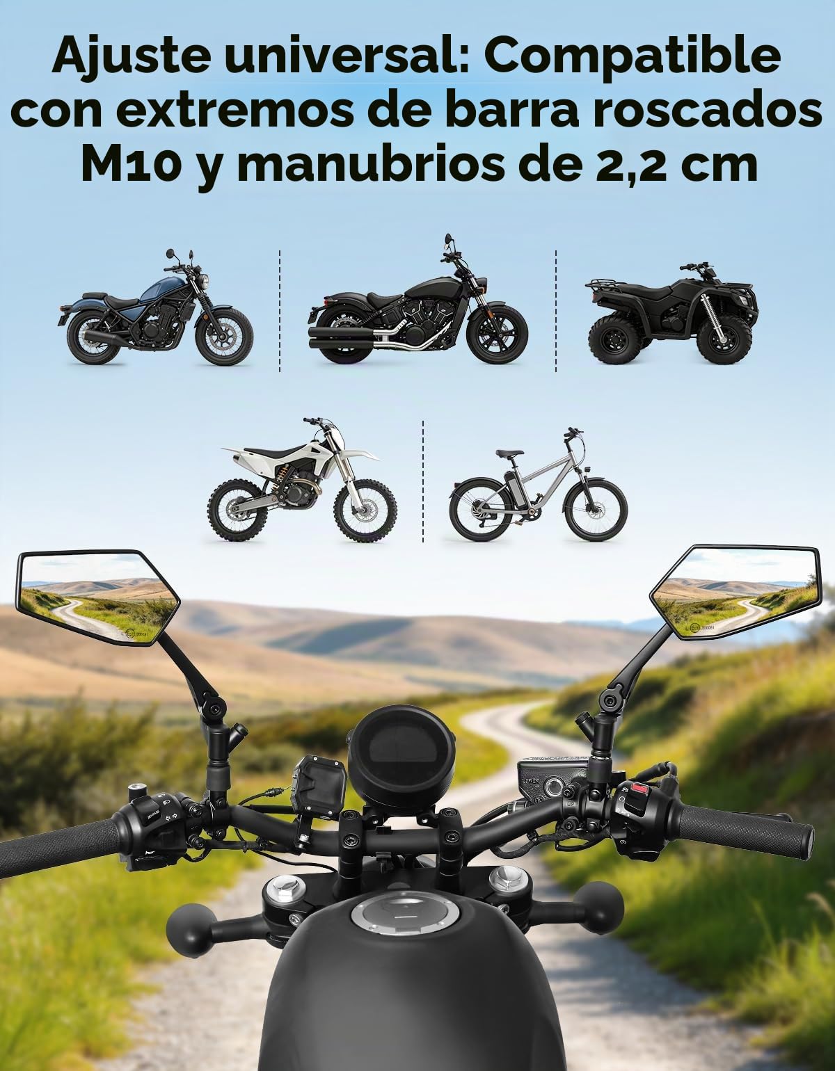 KEMIMOTO Espejos Moto Homologados con Soporte Móvil, Retrovisores Universales Plegables M10 de Aluminio para Scooter, Ciclomotor, ATV