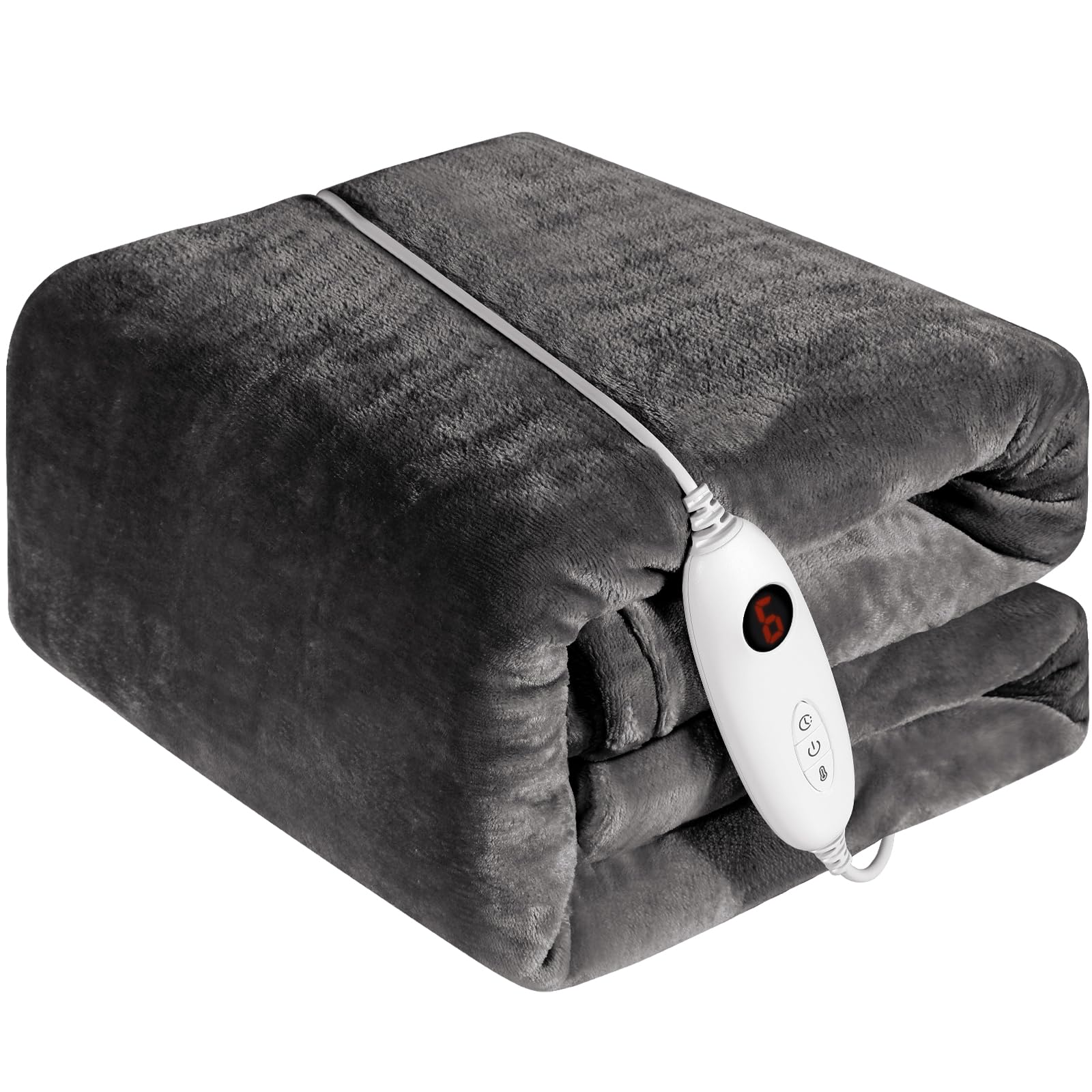 Clevich Manta Electrica 180x130 cm, Manta Térmica Calefactora con 6 Niveles de Temperatura y Temporizador, Control Removible, Lavable a Máquina, Manta Grande Suave de sofá, Cama, Oficina (Gris)