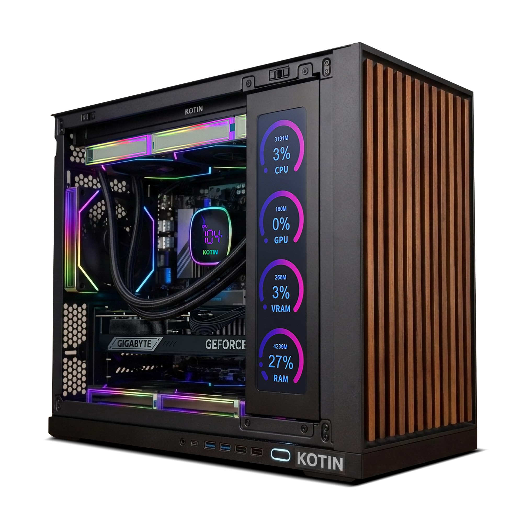 KOTIN Prebuilt Gaming PC Desktop Computer, Ryzen 7 9700X, GeForce RTX 5070 12GB, 32GB DDR5 6000MHz, 1TB PCIe 4.0 SSD, 11.3"Display, 360mm Liquid Cooler, WiFi 7, Windows 11 Home, ARGB Gaming Tower G60B