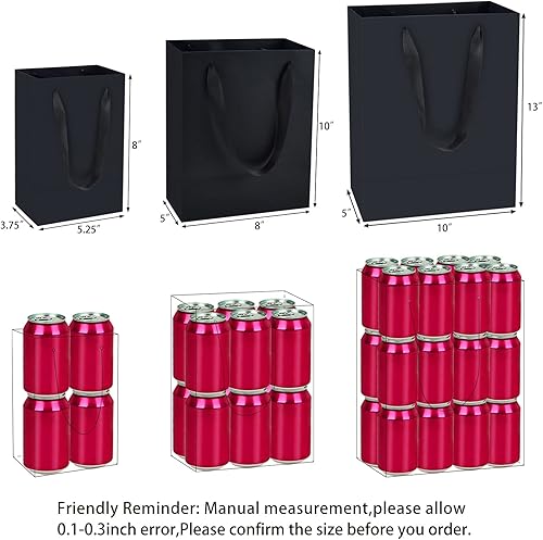 Miniatura 2 de HUAPRINT Bolsas de papel negras  Tamaños surtidos, 5.25 x 3.75 x 8 y 8 x 5 x 10 y 10 x 5 x 13, paquete de 30 bolsas de regalo y regalos de fiesta