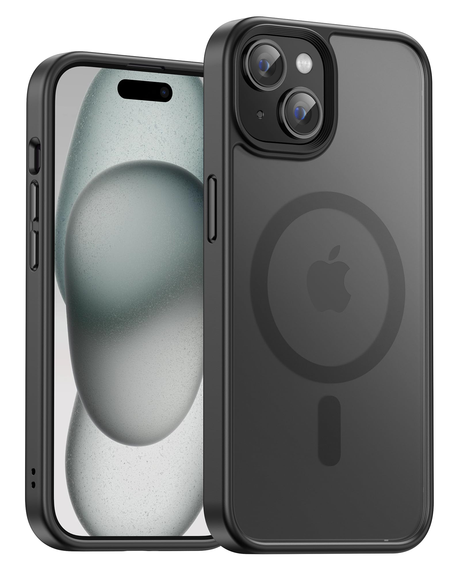 UNBREAKcable For iPhone 15 Case for MagSafe, Full Camera Protection, Built-in Magnetic Ring, Shockproof, Scratch-Resistant, Translucent Matte Mobile Phone Case for iPhone 15 Case 6.1 Inches, Black