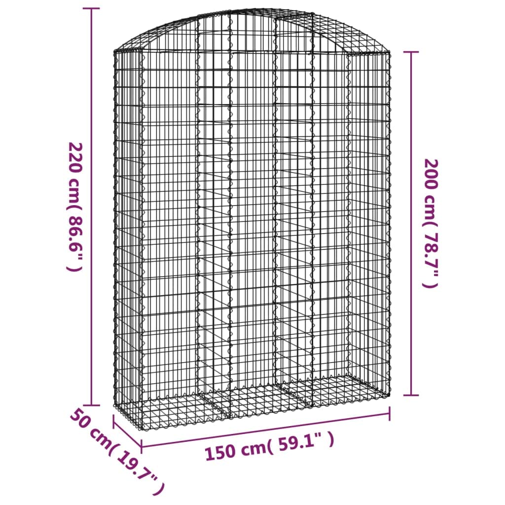 Gabione mit Hochbogen 150x50x200/220 cm Verzinktes Eisen Gabionen Wand Drahtkorb, Steinkorb Steingabione Mauer, Gabionenkorb für Landschaft, Garten