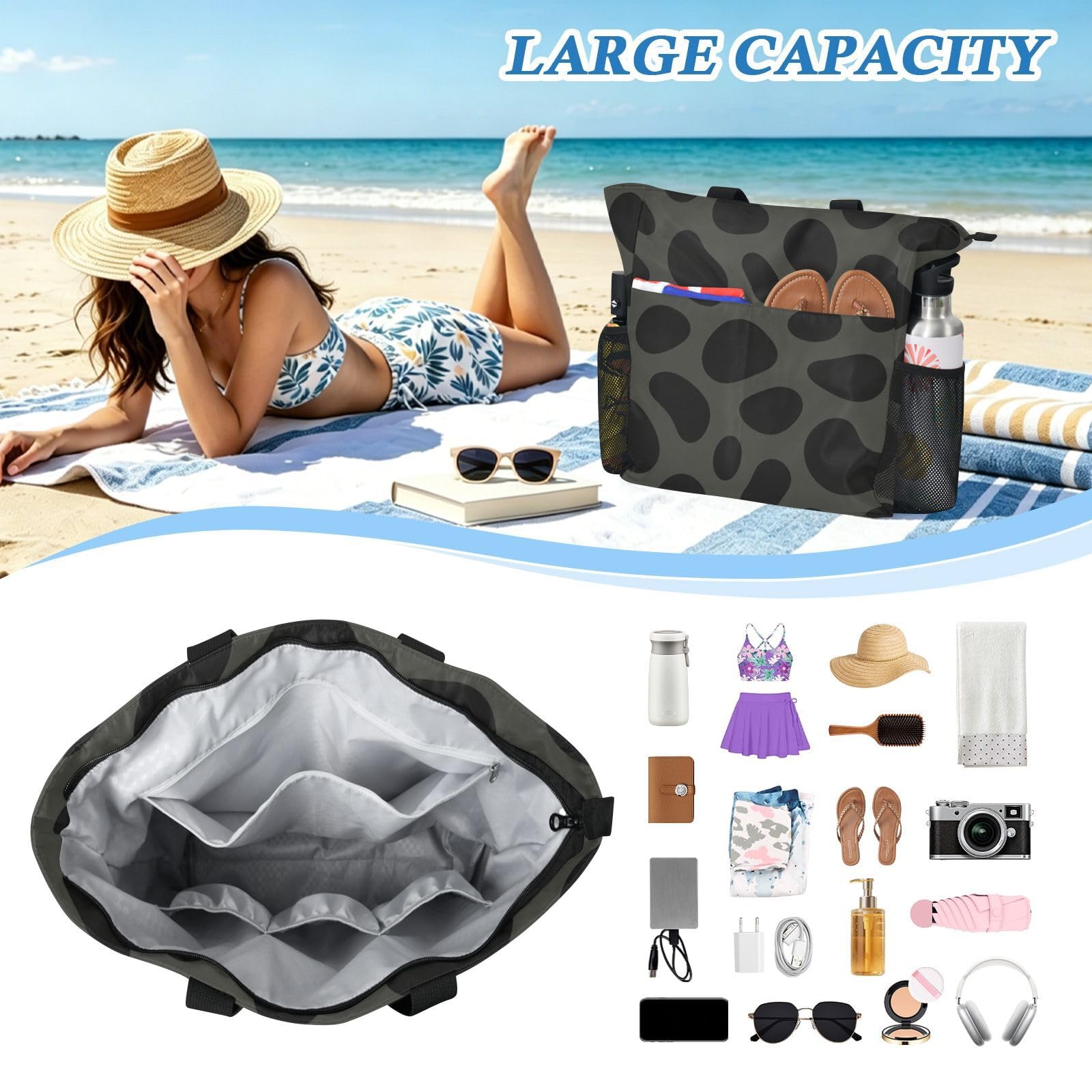 JUNZAN Versátil bolsa de playa con cremallera para almacenamiento de
