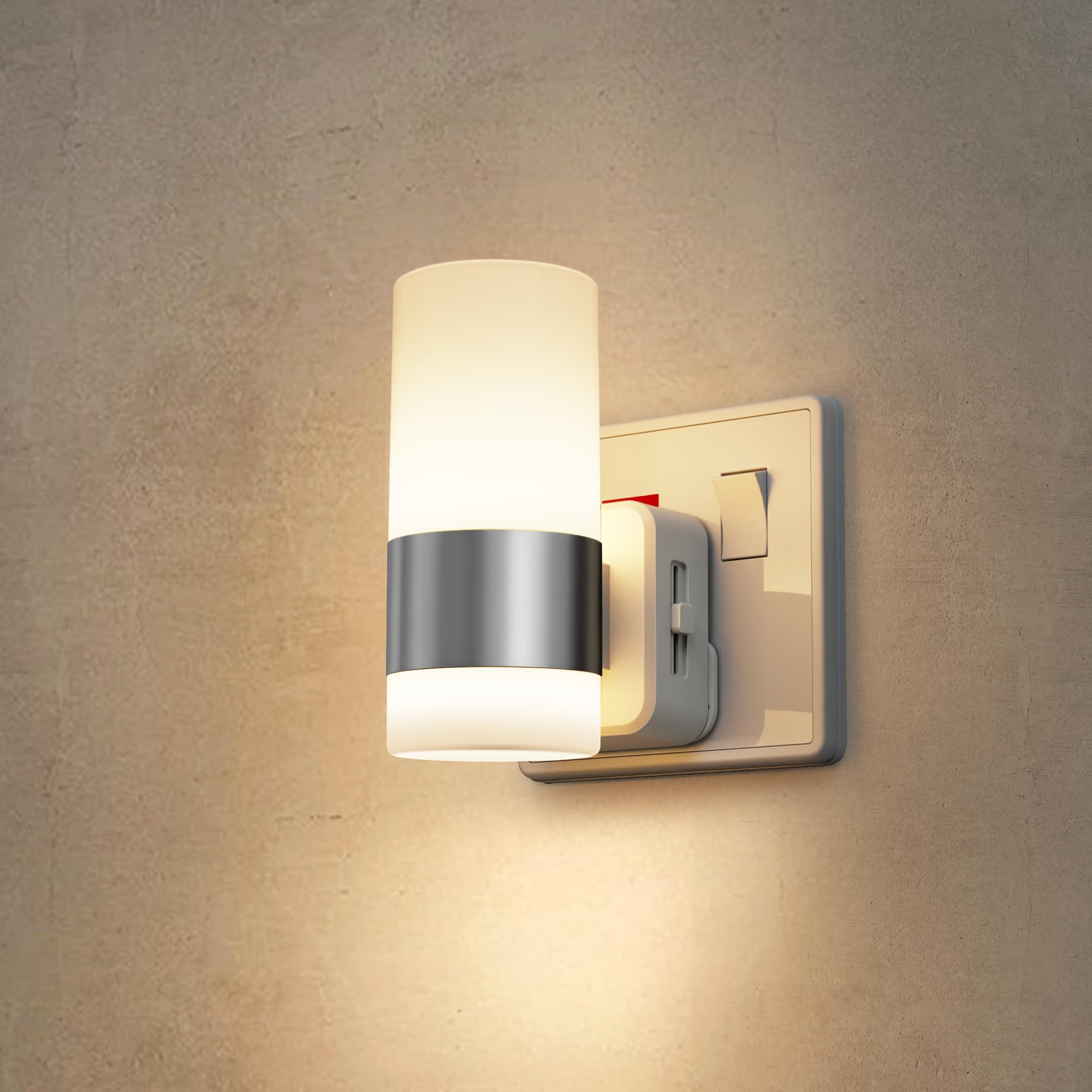 LOHAS-LED Plug in Night Light, LED Night Light with Dusk to Dawn Sensor, 0-100LM Dimmable, Warm White 3000K, Modern Nightlight for Bathroom, Hallway, Stairway, 1 Pack
