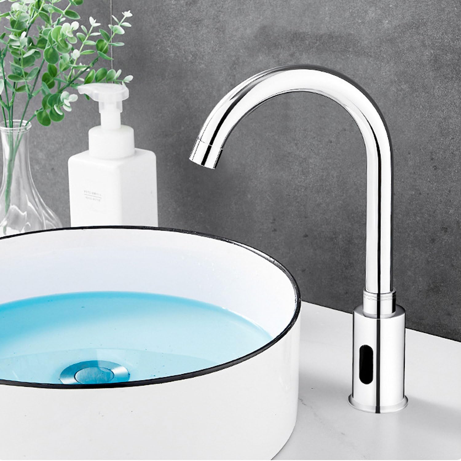 Rubinetto Con Sensore A Infrarossi, Rubinetto Automatico Con Miscelatore Bagno Lavabo Alto 32 Cm, Rubinetto Senza Contatto Battery Ottone Antibatterico Resistente Alla Corrosione (con miscelatore)