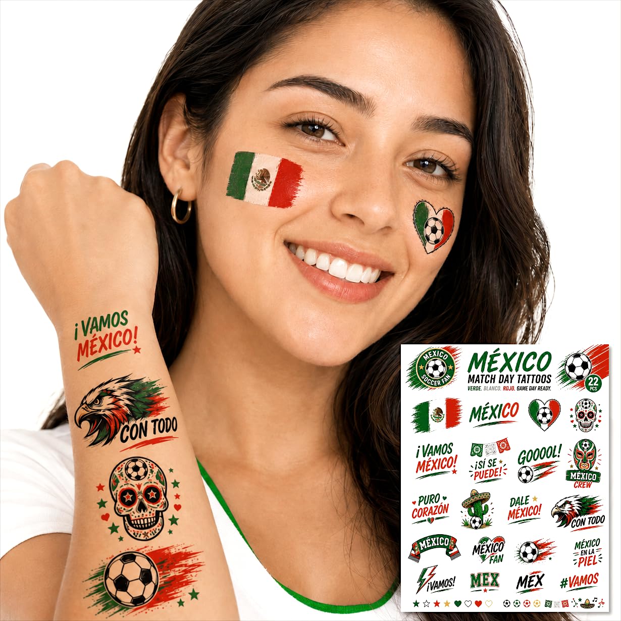 Mexican Independence Day Temporary Tattoos - 22 Large Mexico Flag Tattoos
