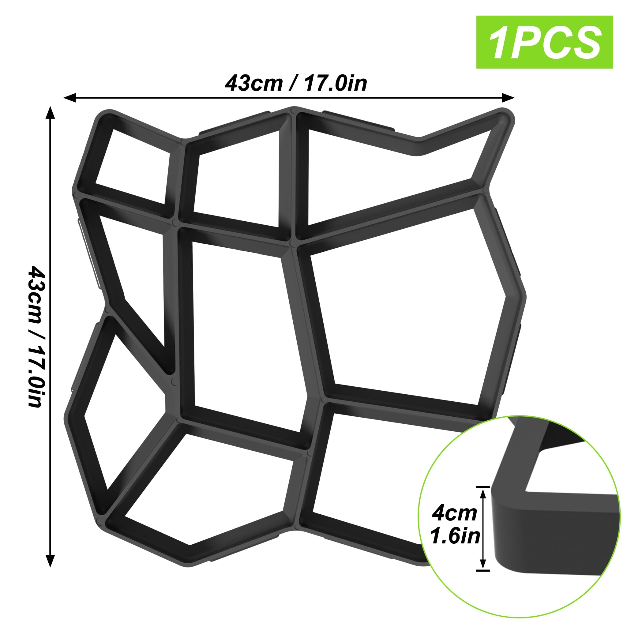 Aufun 2 moldes para pavimento DIY con 9 cámaras, formas de hormigón, 43 x 43 x 4 cm, plantillas para jardín, pavimentos, piedras para jardín, placas de terraza, molde de hormigón, negro, Tye A