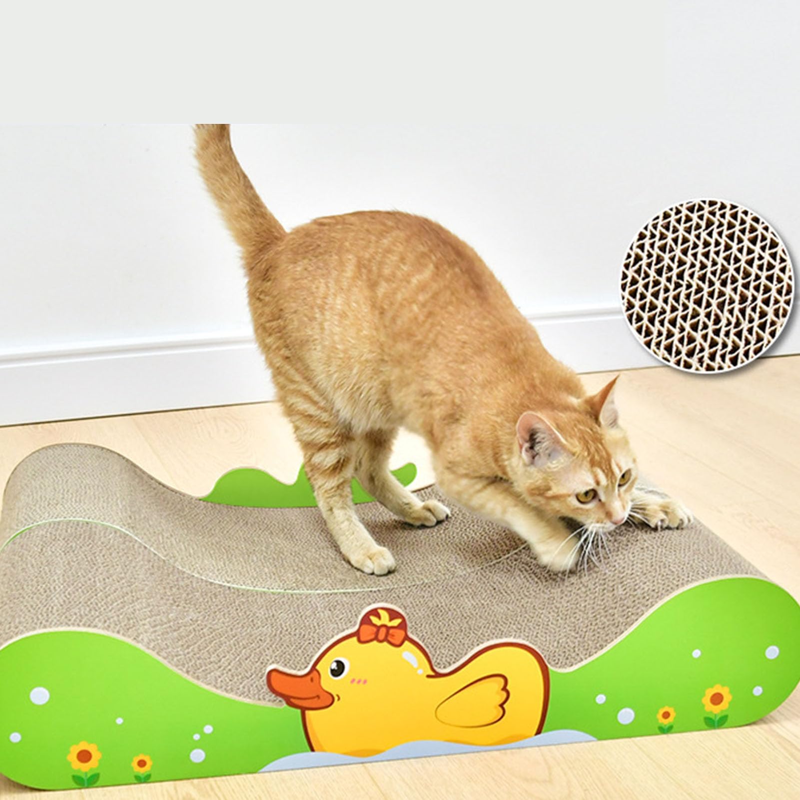Cama-sofá rascador para Gatos, Cama para Gatos de Papel Corrugado Resistente a los arañazos con diseño de Pato Adorable y Base de Tablero de Densidad cómoda, sofá rascador de