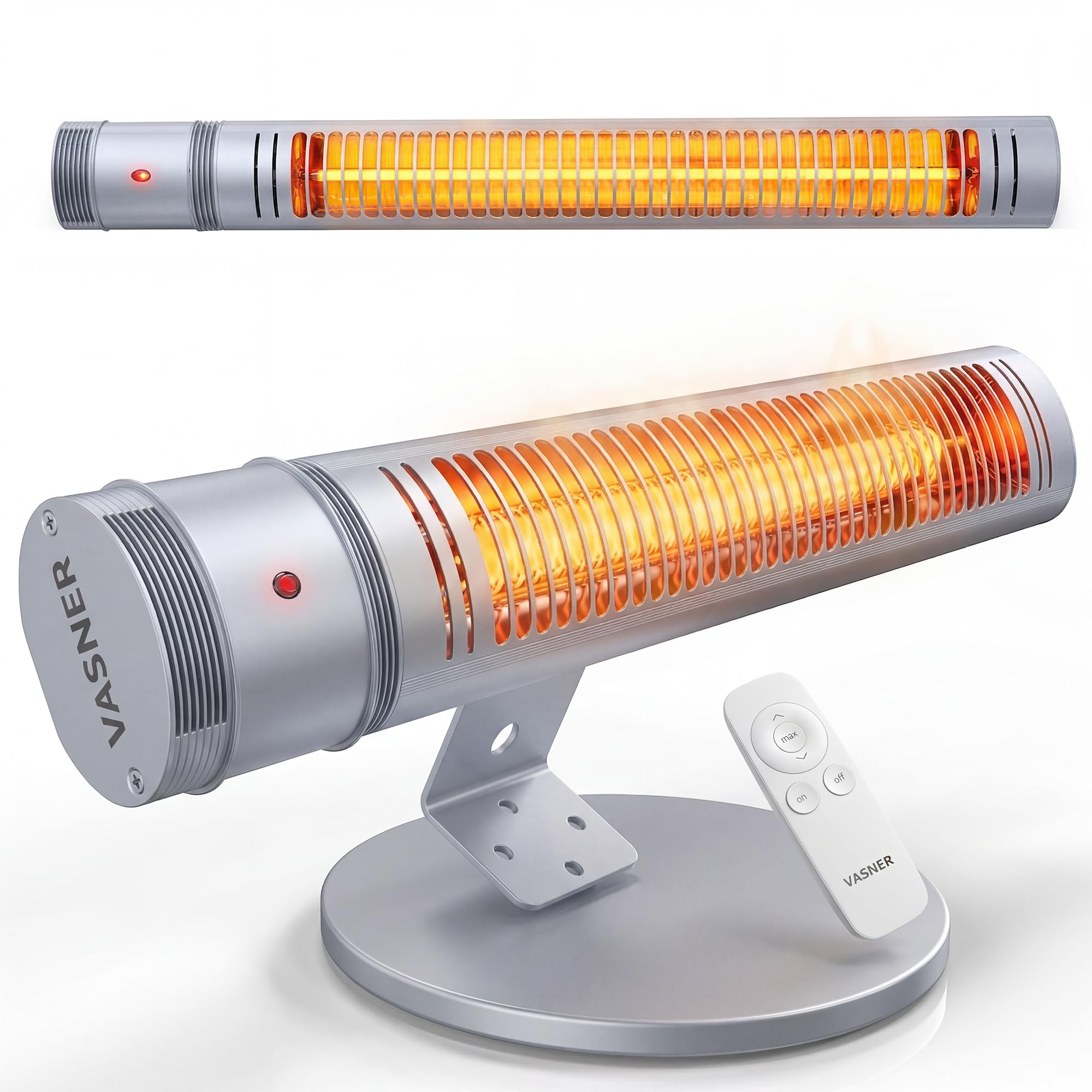 VASNER SlimLine X20 Infrarot Heizstrahler Outdoor – Terrassenstrahler 2000W elektrisch – Decken Heizstrahler Terrasse Wandmontage – Infrarotstrahler Wintergarten hängend mit Fernbedienung (Silber)