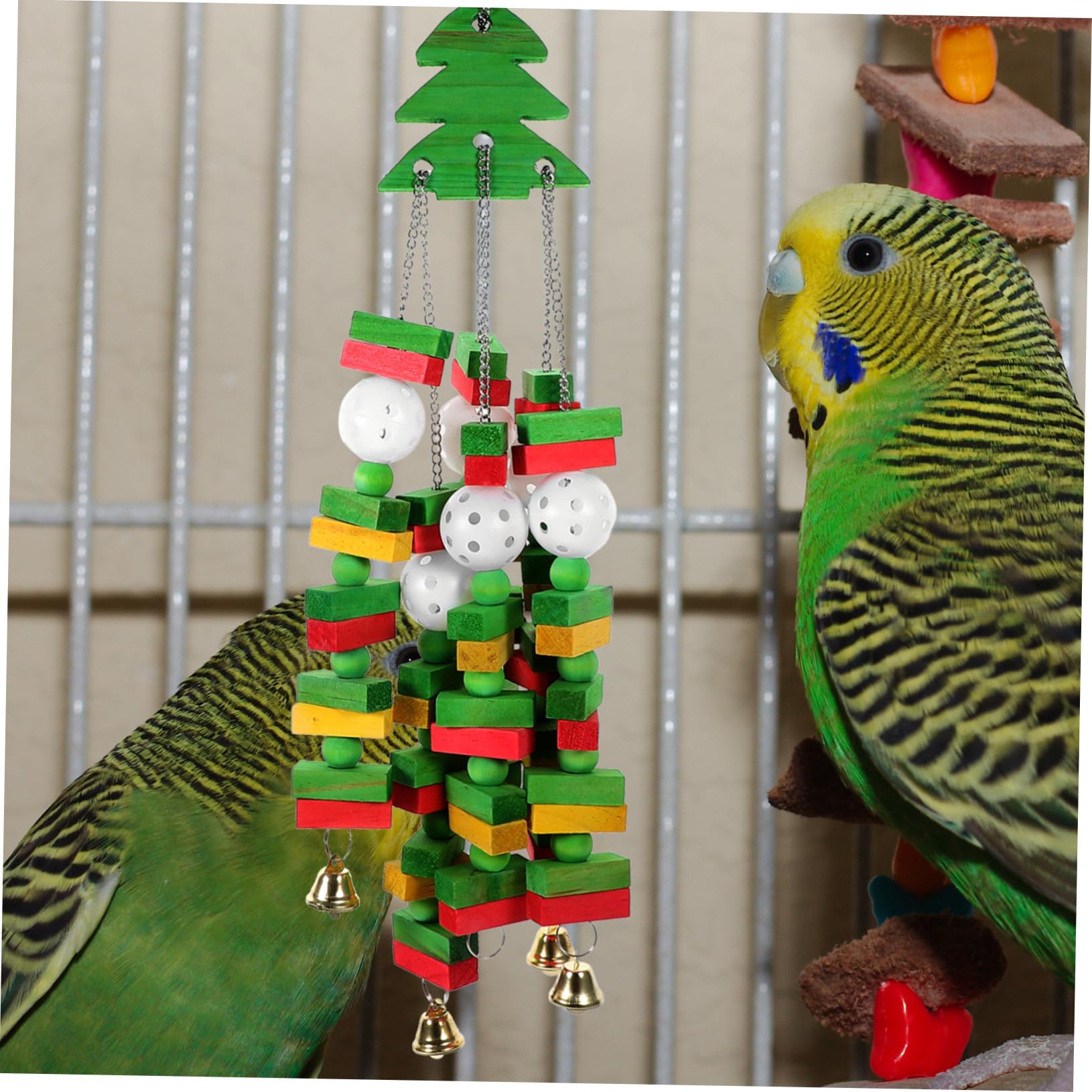 COLLBATH Vogelspielzeug in Form Eines Weihnachtsbaums Kauspielzeug für Papageien Hängespielzeug für Vogelkäfige mit Aufhängering für Bewegung und Unterhaltung