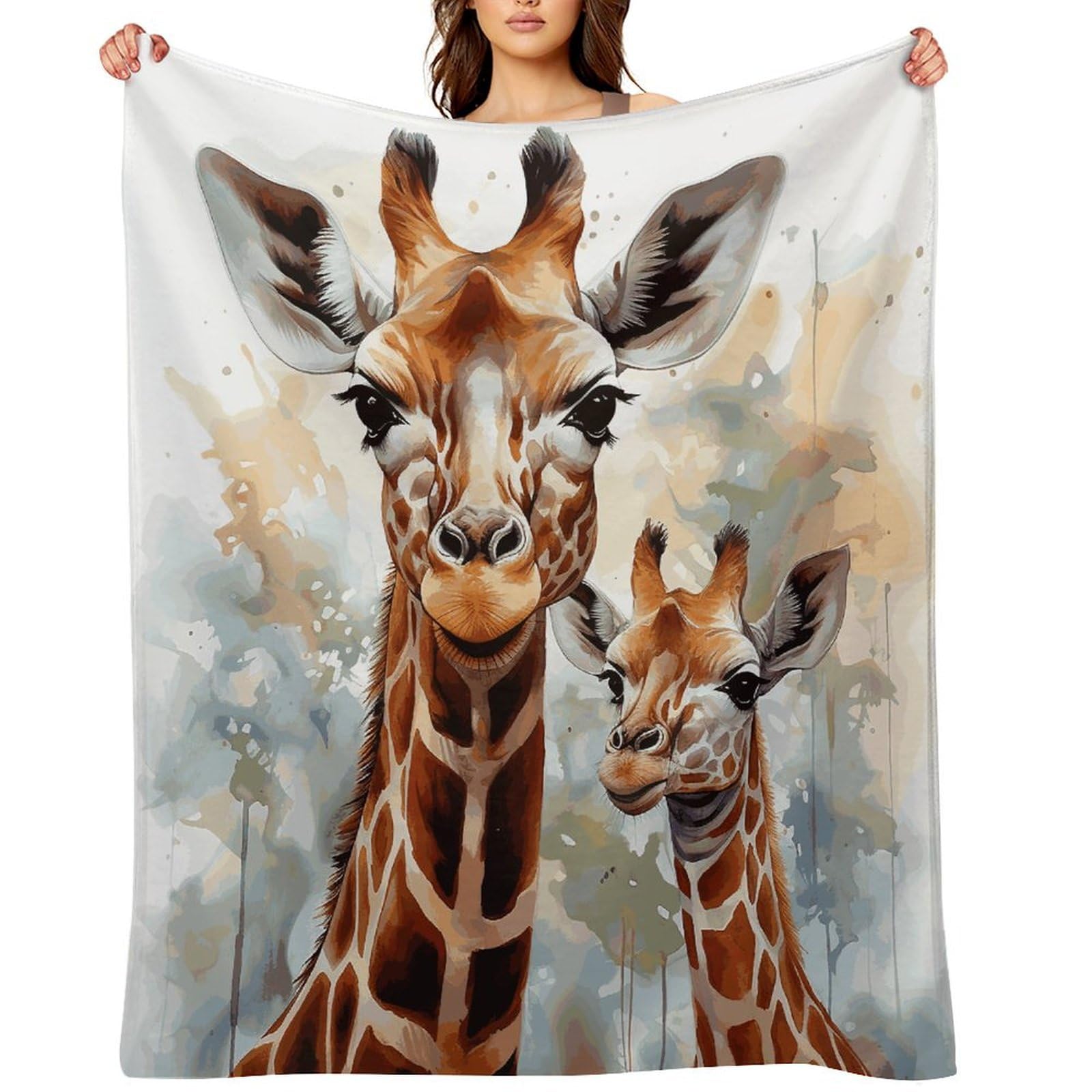 Watercolor Deer Giraffe Blankets Flannel Soft Blanket for Couch Warm Cozy Throw Blankets Fashion Bed Blanket Thick Bath Towel Bedspread Tapestry for Home Supplies Gift 50"x60"