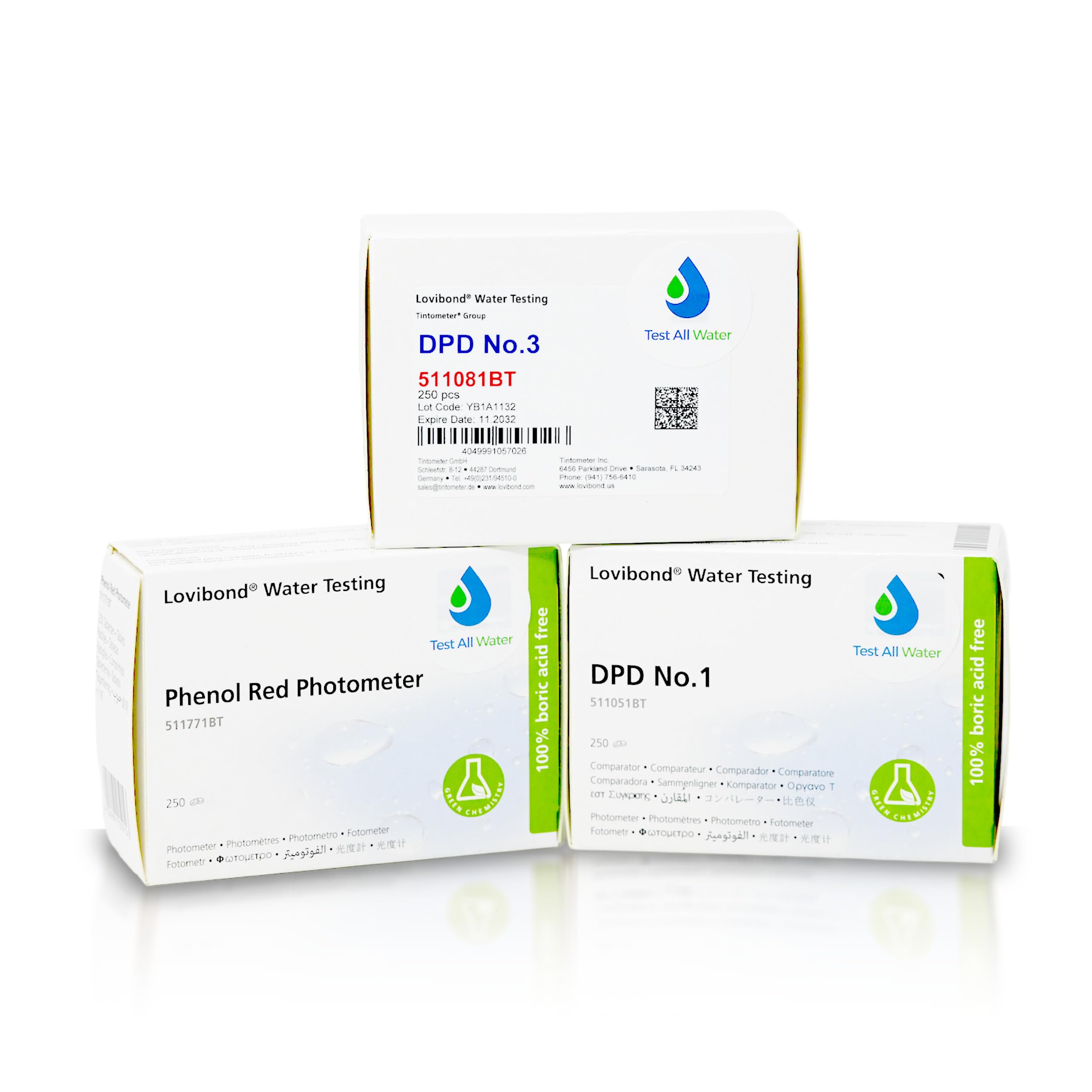 Lovibond Water Quality Test Reagents – DPD No.1, DPD No.3 & Phenol Red Tablets | 3 x 250 Pack | Chlorine & pH Testing for Pools, Hot Tubs, Aquariums, Ponds, Spas & More | Photometer Compatible
