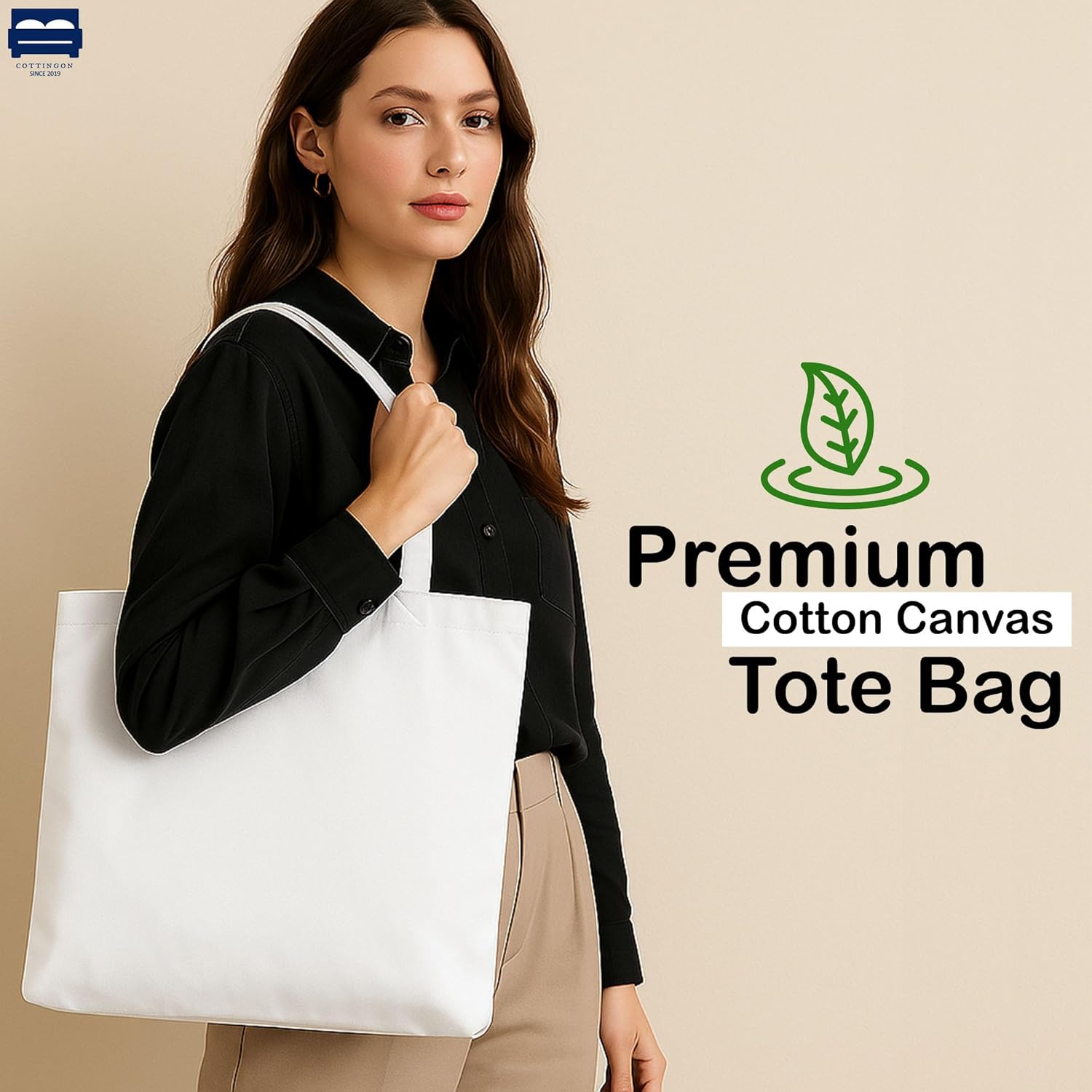 Cottingon Cotton Tote Bags Pack of 24, Reusable Grocery Bags, Medium Lightweight Cloth Totes for Crafts, DIY, Gifts & Events