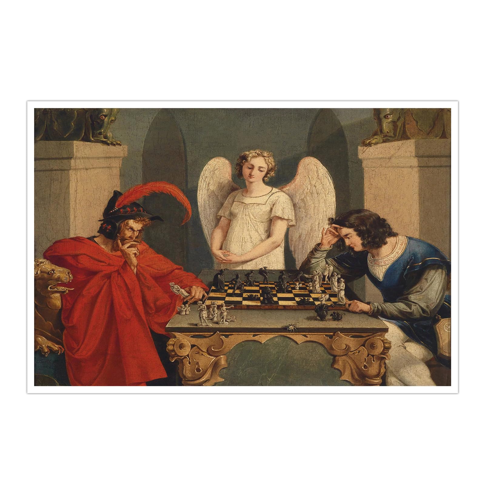 IUHYVMSM Vintage Faust And Mephistopheles Playing Chess Poster Canvas Wall Art, Classical Vintage Wall Decor for Bedroom Office Decor 12x18in Unframed