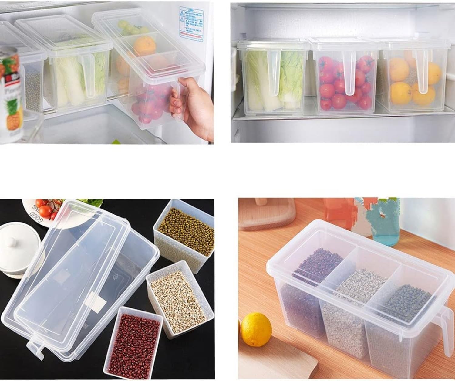 Stysol 3 Bin Space Saver Stackable Food Grade Plastic Food Storage Organizer Box with Lids and Handle - 5L, Pack of 3, Transparent