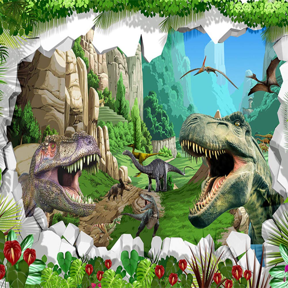 Carta Da Parati Fotografica Personalizzata Murale 3D Cartoon Dinosaur Forest Landscape Wallpaper Camera Da Letto Per Bambini Ristorante Creativo Sfondo Dipinto 430Cm(W)×300Cm(H)