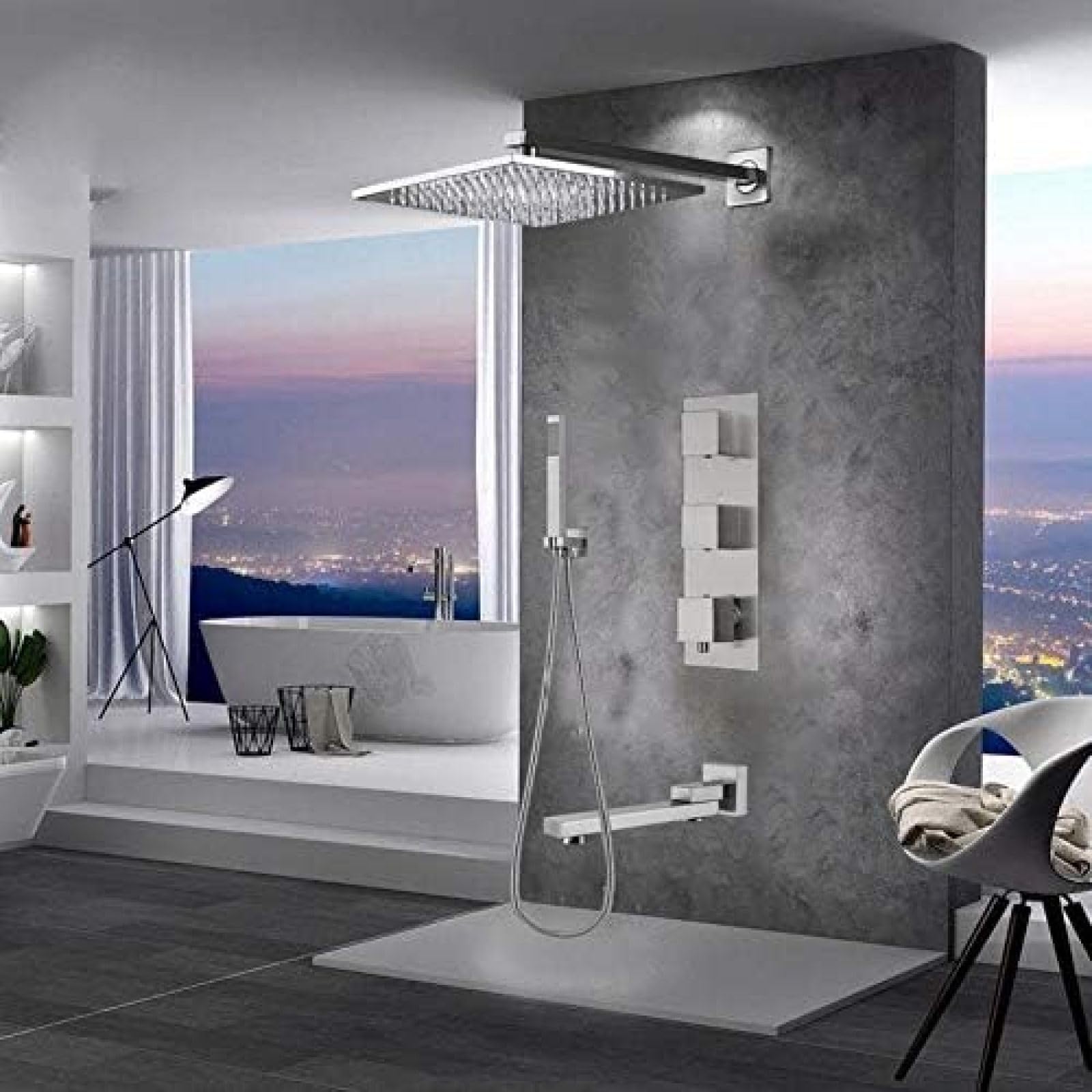 Mitigeur thermostatique douche nickel brossé grand pommeau pluie 10 pouces robinet bain LWX