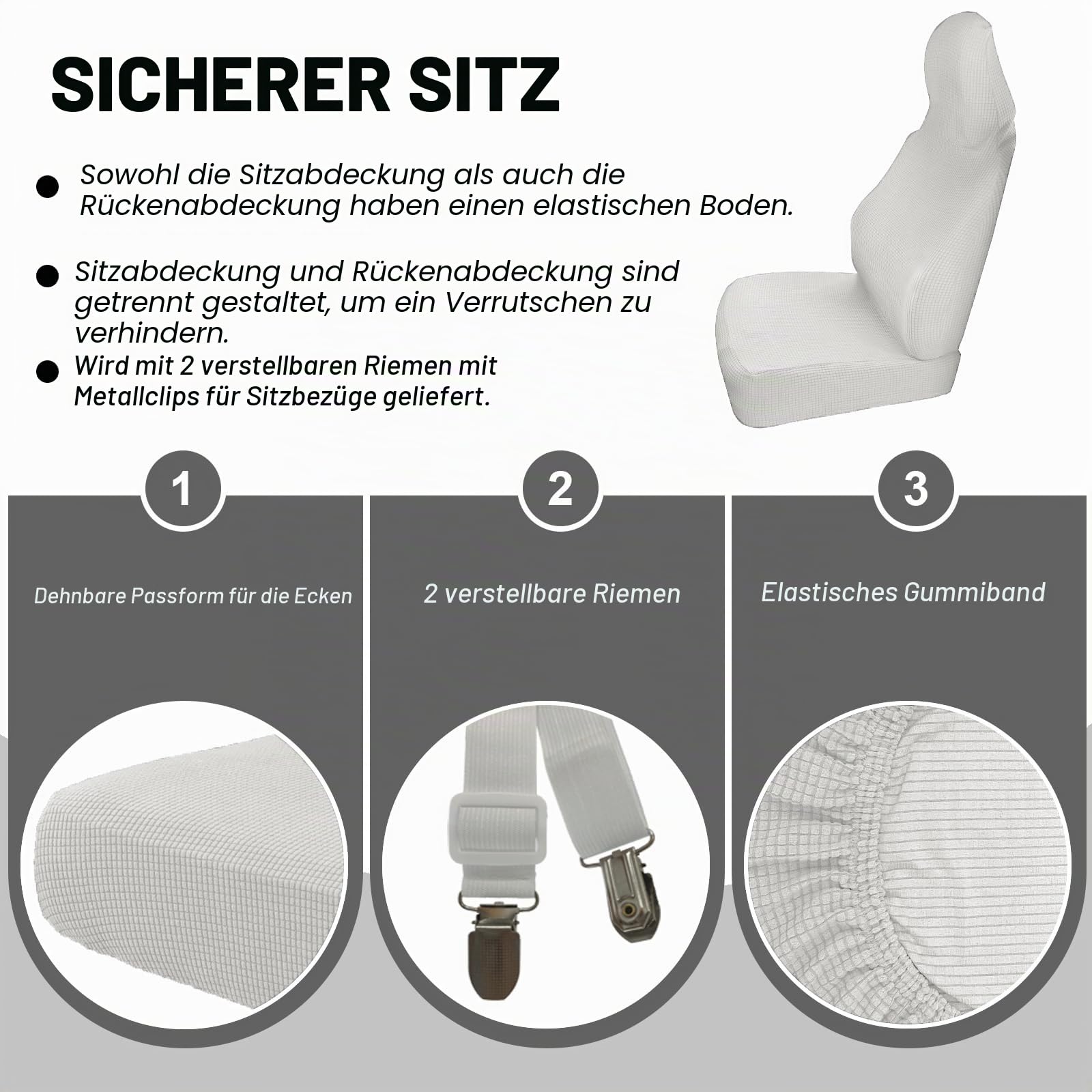 Jacquard Universal Autositzbezüge, Maschinen Waschbares Elastischer Auto Schonbezug Vordersitz Set, rutschfeste Sitzbezug Auto Vordersitze (White,Set of 2)
