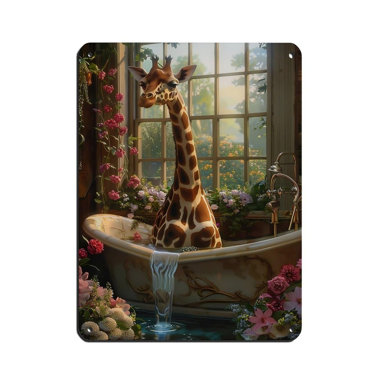 Matisse Giraffe in Bathroom Painting Poster Retro Poster Metal Tin Sign Chic Art Retro Iron Painting Bar People Cave Cafe Family Garage Poster Wall Decoration 12x16inch(30x40cm)