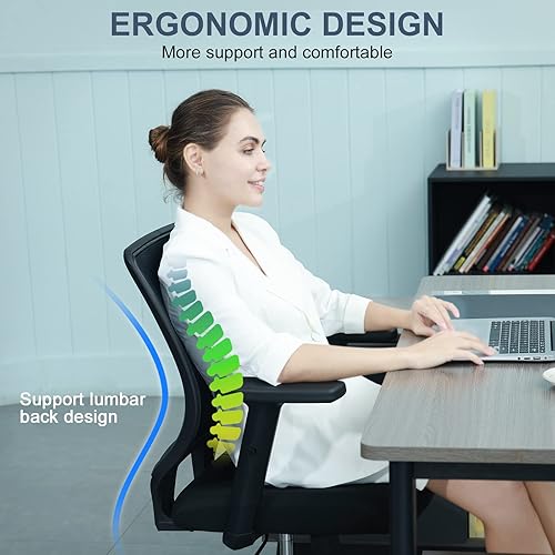 Miniatura 9 de Silla ergonómica de oficina, silla de escritorio de malla para el hogar con brazos ajustables, sillas de computadora con respaldo medio para