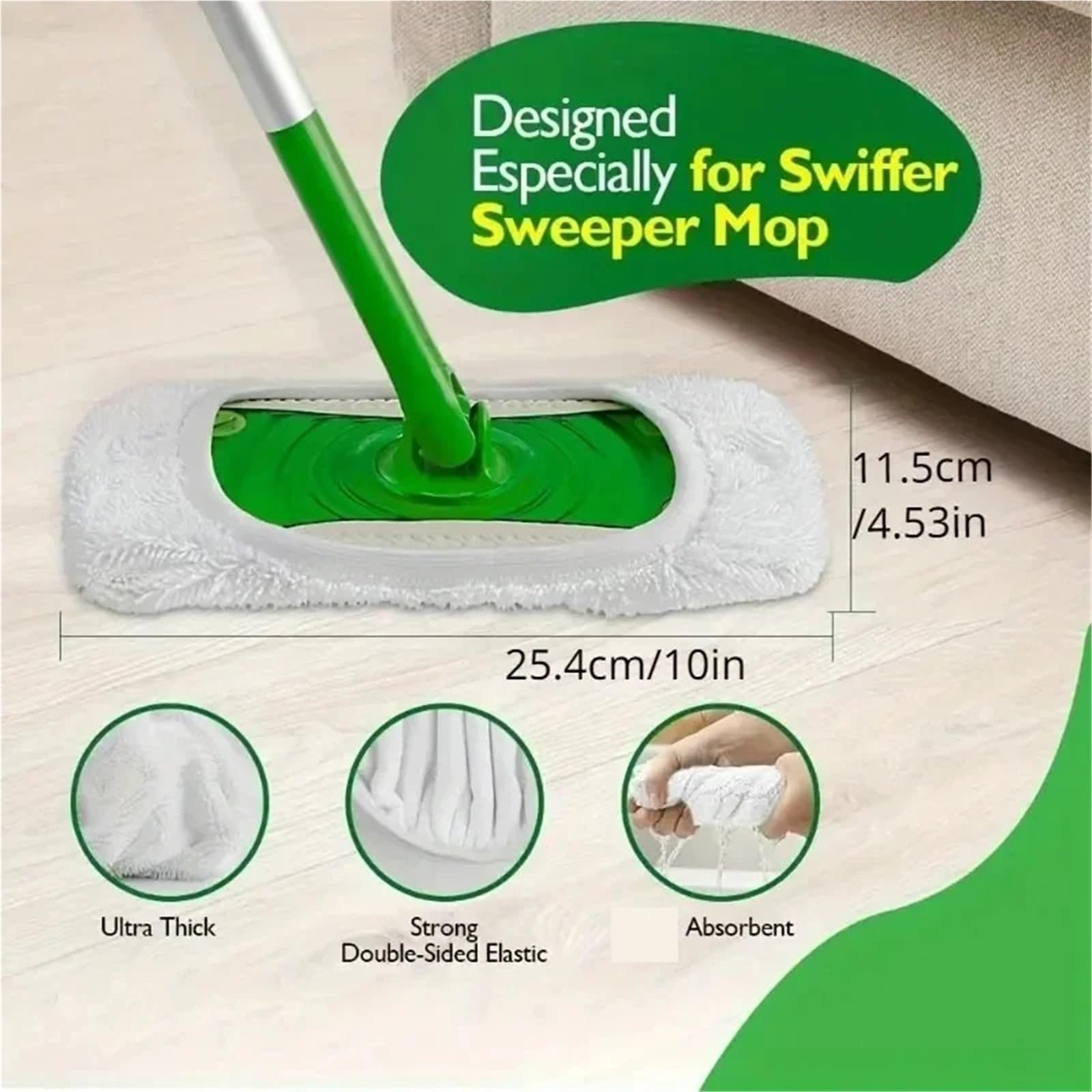 Almohadillas Trapeador Repuesto Repuesto De Mopa De Microfibra Lavable, 3/8/10/18/24 Unidades, Paño De Limpieza Plano(24Pcs)