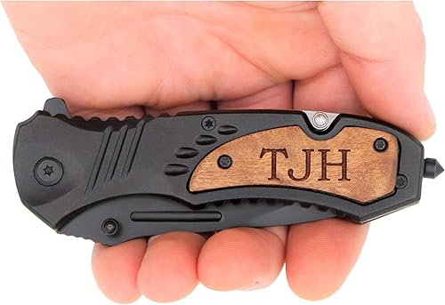 Miniatura 4 de Palmetto Wood Shop Regalos personalizados para hombres, cuchillo de bolsillo grabado personalizado, 30 iconos opcionales, transporte diario, regalo