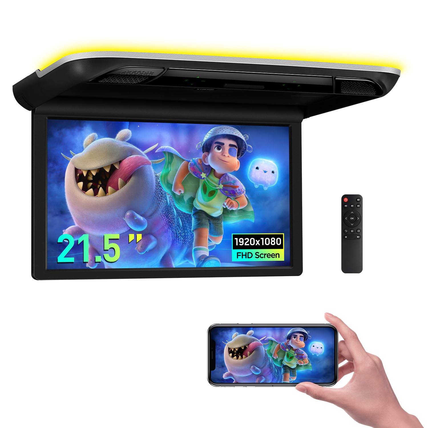 XTRONS 21,5-Zoll-IPS-FHD-Bildschirm an der Decke montierter Monitor mit Stereolautsprechern Multimedia-Eingang integrierter HDMI-Eingang USB SD Dual-AV-Eingang Auto-TV für Reisebusse Busse Wohnmobile