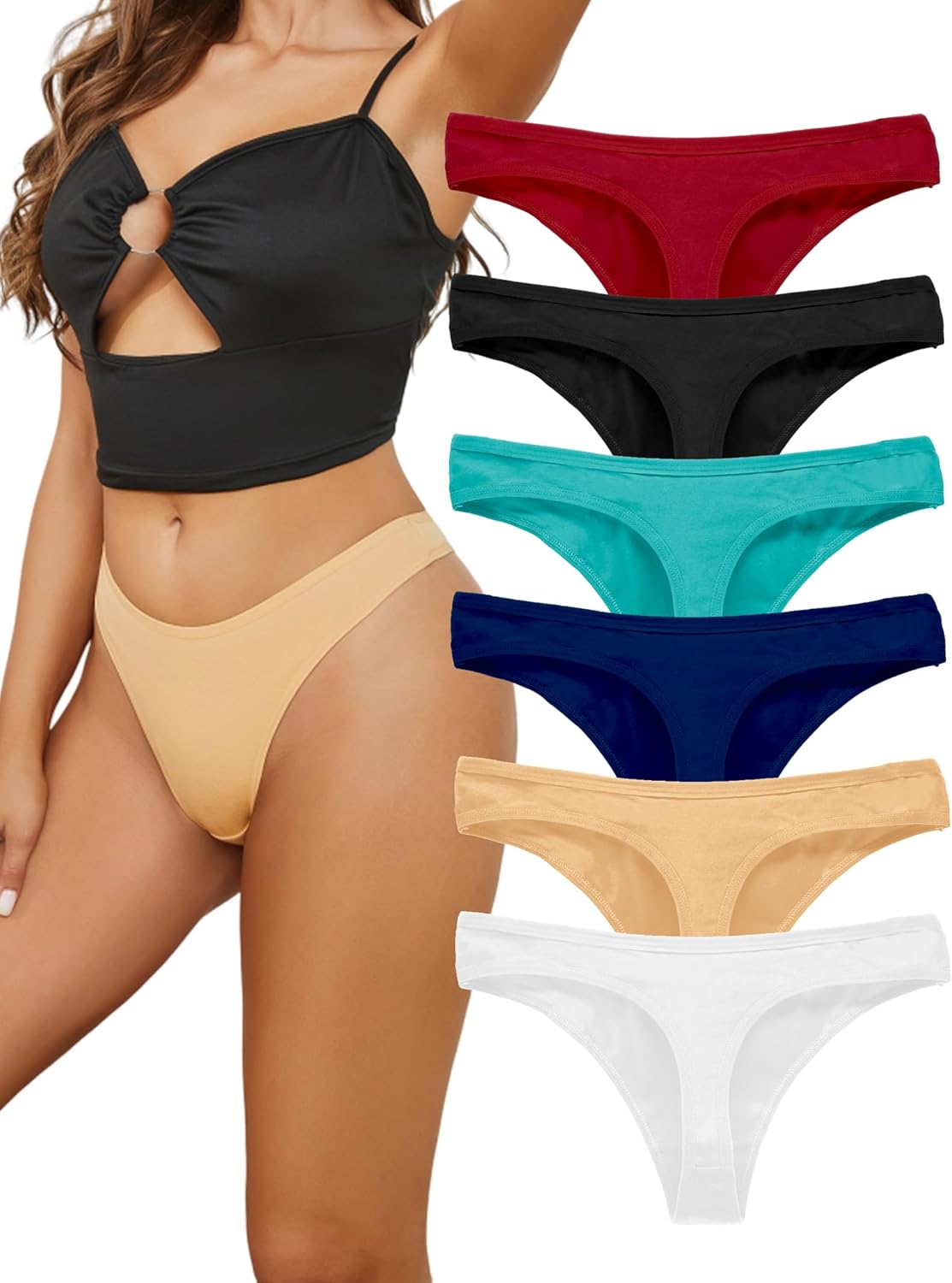 Bolivelan Womens Thongs Underwear Cotton Breathable Stretch Panties Low Rise Hipster 6 Pack