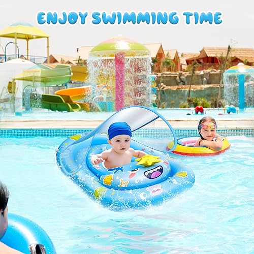 Miniatura 6 de Baby Float with Canopy- UPF50+ Sun Protection Baby Pool FloatInflatable Kids Pool Float with Adjustable Safety Seat for 6-36 Months Kids
