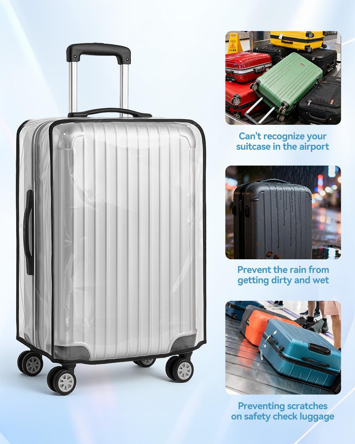 T Tersely Clear PVC Suitcase Cover Protectors 24 Inch Suitcase Baggage Covers - Waterproof Dustproof and Anti-Scratch Luggage Cover (24inch)