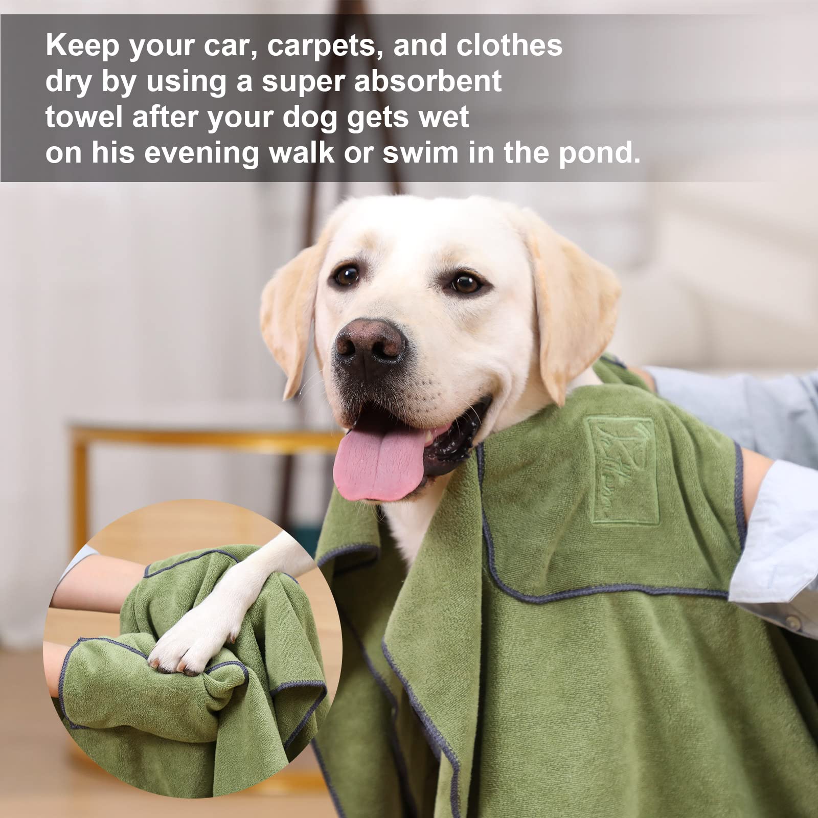 PETTOM 2er Set Hundehandtuch, Hundehandtuch Extra Saugfähig, Handtuch Hund Mikrofaser Schnell Trocknend und Weich, Badehandtuch für mittelgroße & große Hunde (Grau & Grün, 130x75 cm)