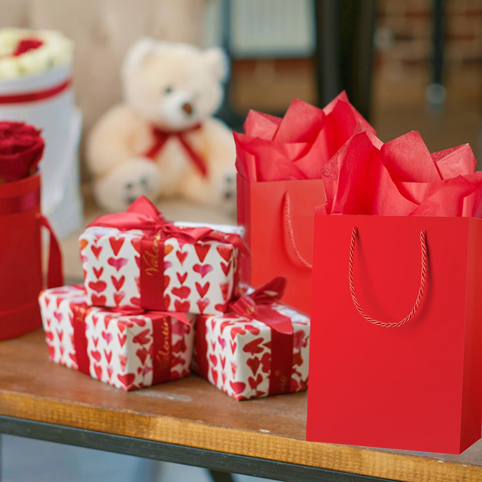 Jutieuo 10 Pack Luxury Red Gift Bags Medium Size with Tissue Paper, Premium Paper Gift Wrap Bags with Handles for Birthday, Wedding, Holiday, Party - 11" x 8" x 4"