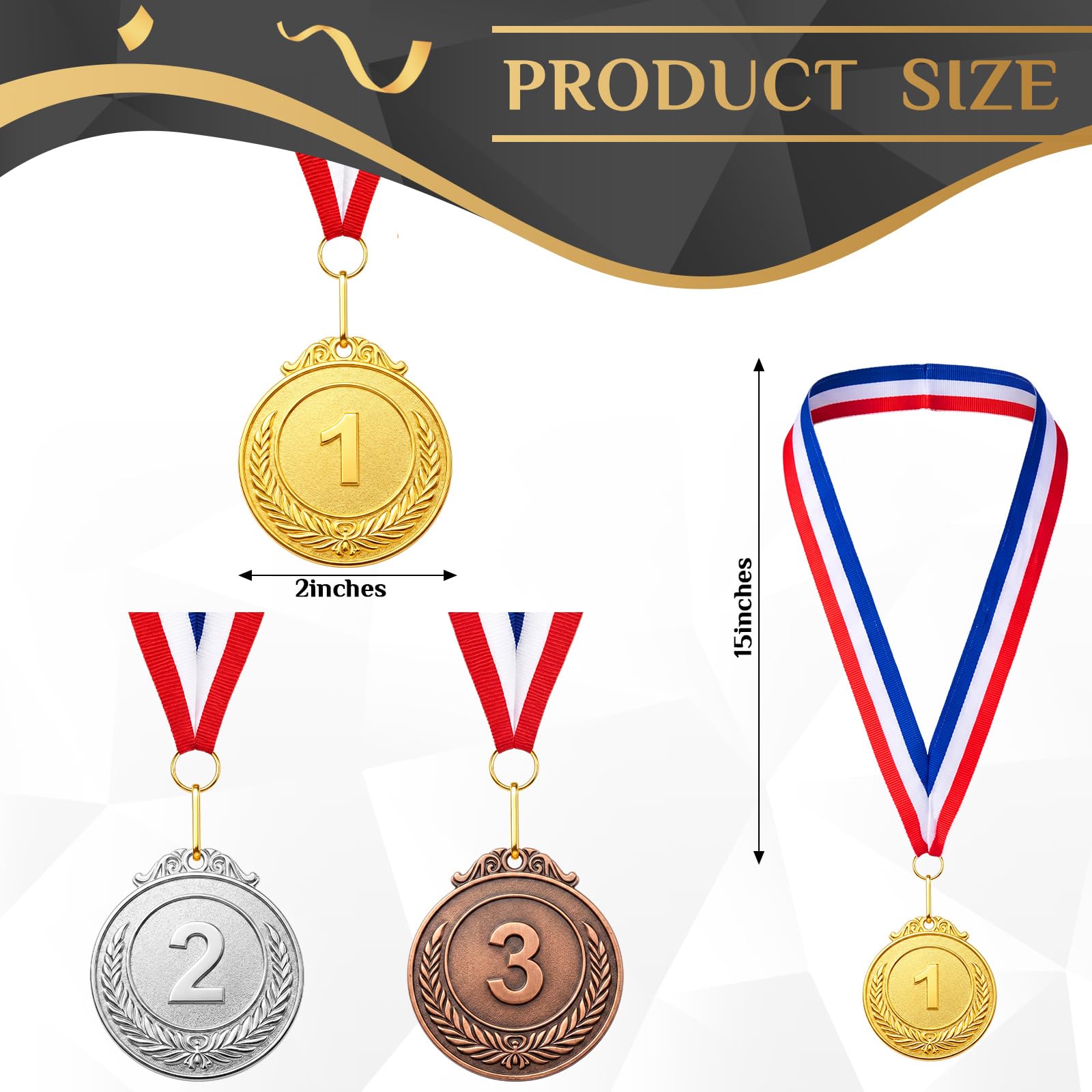 Kigeli Medaglie per il premio, in bronzo e oro, con nastro per il collo, 1°, 2°, 3°, premio per bambini, adulti, competizioni, sport, api ortografiche, 5 cm