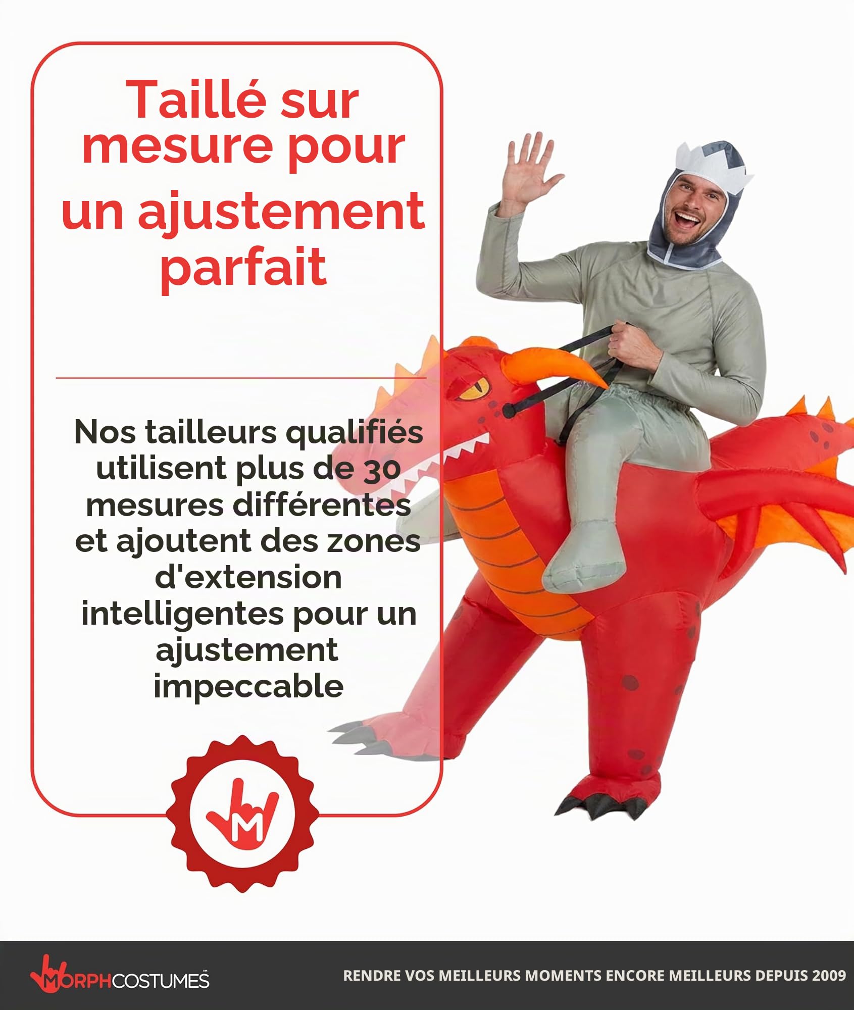 Morph Deguisement Dragon Gonflable Homme, Costume Halloween Rouge