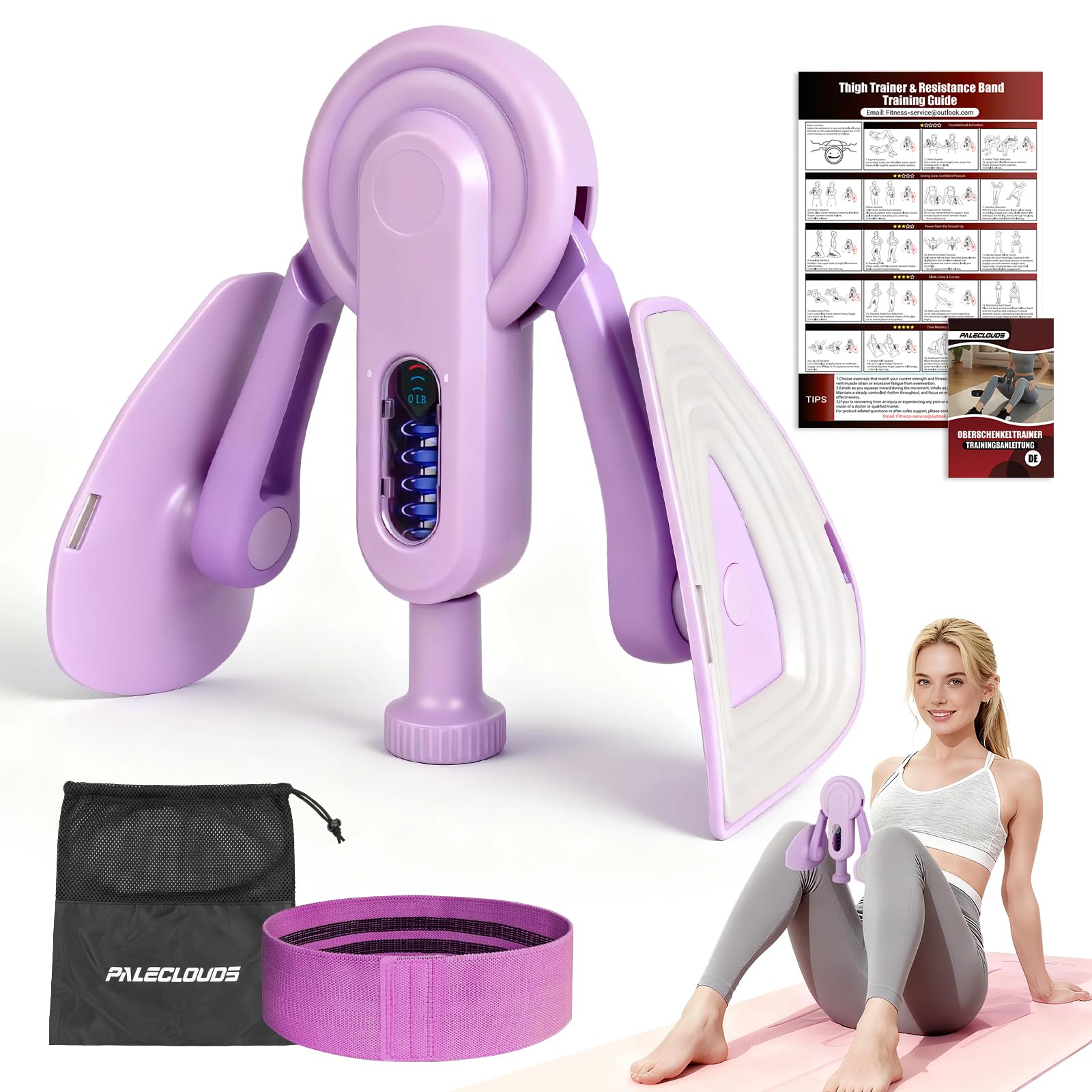 Oberschenkeltrainer, 10-100 lbs Beintrainer für Zuhause mit Widerstandsbändern & Trainingsposter, Multifunktionaler Beckenbodentrainer für Frauen & Männer, Adduktoren & Abduktoren Trainingsgerät