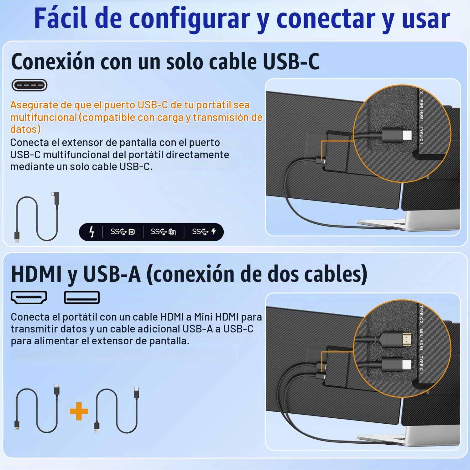 KEFEYA Monitor Portátil 14" Extensor de Pantalla para Portátil IPS FHD 1080P, Doble Pantalla para Portatil de 13 a 17,3» con Puerto USB-C/HDMI, Plug & Play para Windows/Mac/Android/Switch/PS5