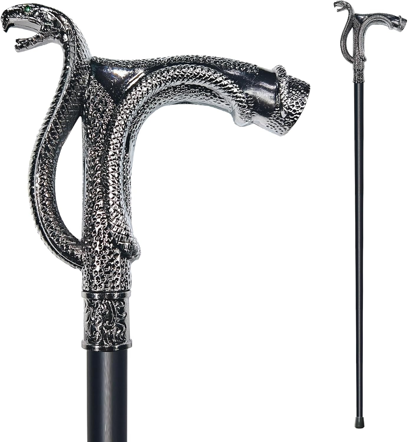 Walking Cane for Men & Women - Heavy Duty 500+ lbs Capacity, Gothic Cane with Ornate Design, Decorative Goth Metal Ergonomic Handle Cane, Black & Silver Snake Walking Stick for Senior Gift