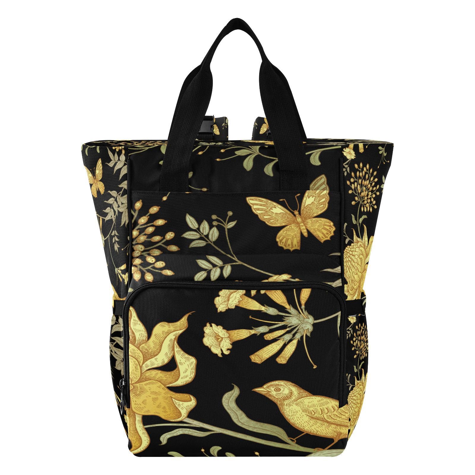 Flores Negras De Arte Mamá Mochilas de Pañales Gran Capacidad Pañal Bolso Mochila para Viajar al Aire Libre