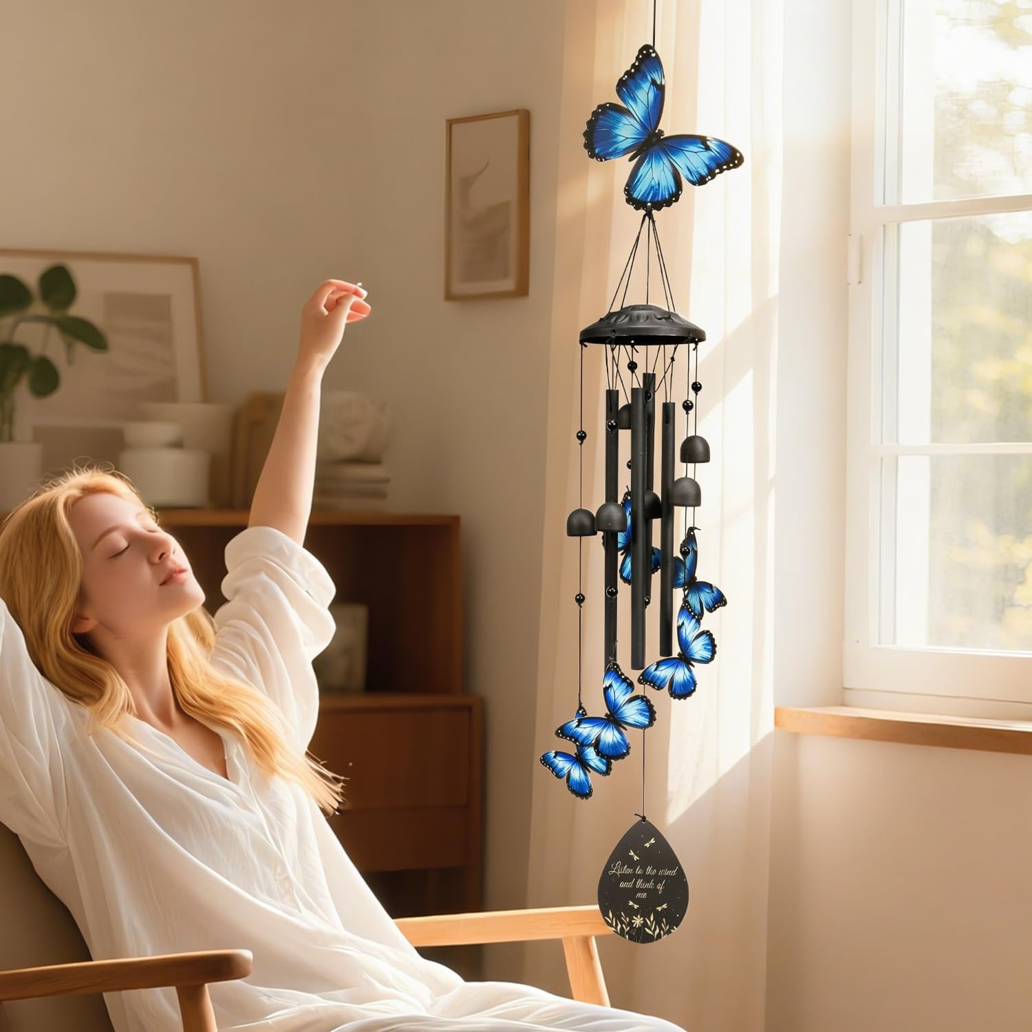 Butterfly Wind Chimes Outdoor Black Metal Windchimes Garden Patio Decor Butterfly Gifts for Women Ideal Memorial/Housewarming/Birthday/Festival Gifts Front Yard Decor
