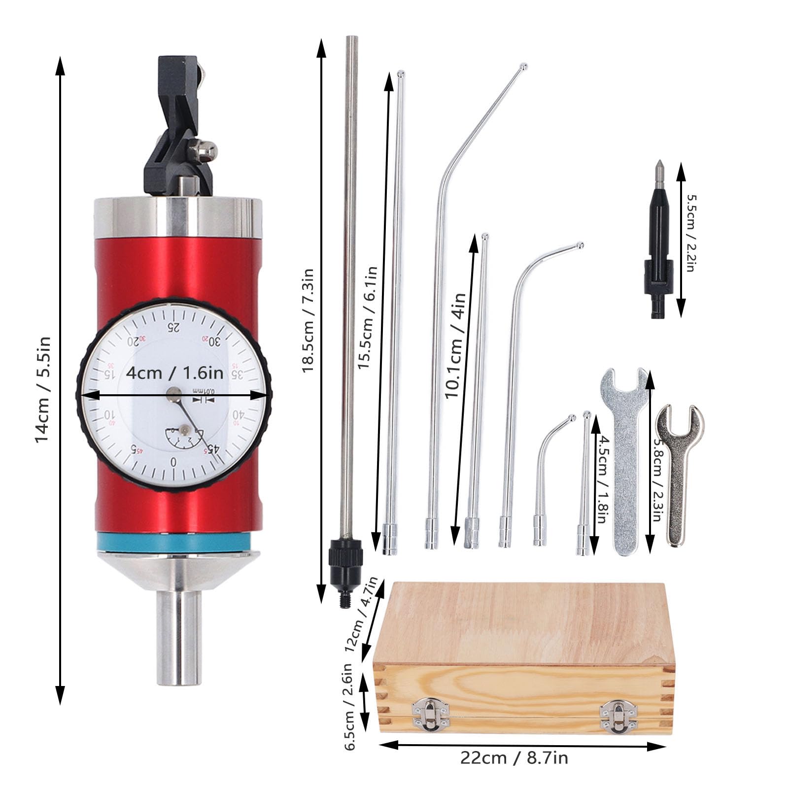 Indicador de centrado coaxial, 0.01mm Escala 0-3mm Rango de Medición Fresadora Test Dial Set con Estuche, Palpador de precisión de aleación de aluminio para fresadoras