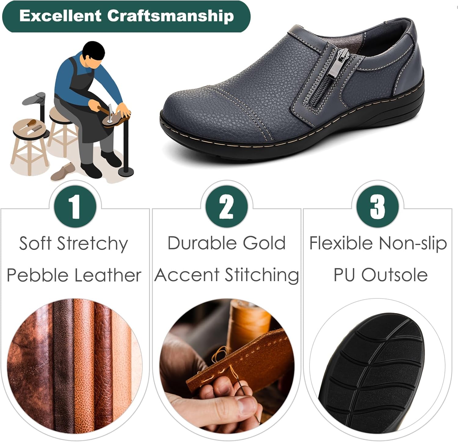 Women's Comfortable & Lightweight Leather Loafers Cute Slip On Dress Shoes for Women Business Casual Office Work Shoes Everyday Walking Flats - Image 5