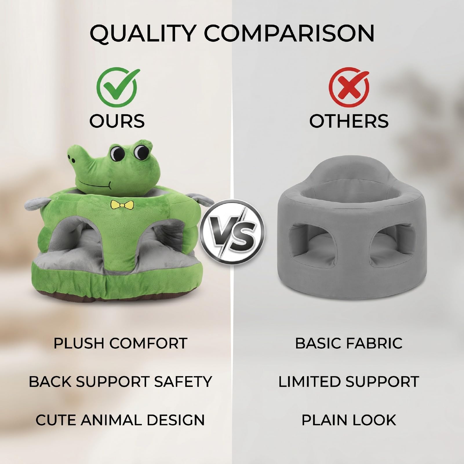 Zunate Sedia con Supporto per la Schiena per Neonati in Peluche con Animali dei Cartoni Animati | Seggiolino da Terra per Bambini da Sedersi con un Design Carino per la Cameretta dei Neonati (GREEN)
