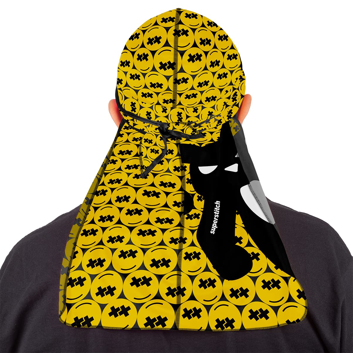 SuperstitchSupersilky Ultra Silky Durag x Wavebuilder | 30+ Styles Premium Designer Durags for Men | 360 Waves | Yellow Smileys and Evil Bunny (Good and Evil)