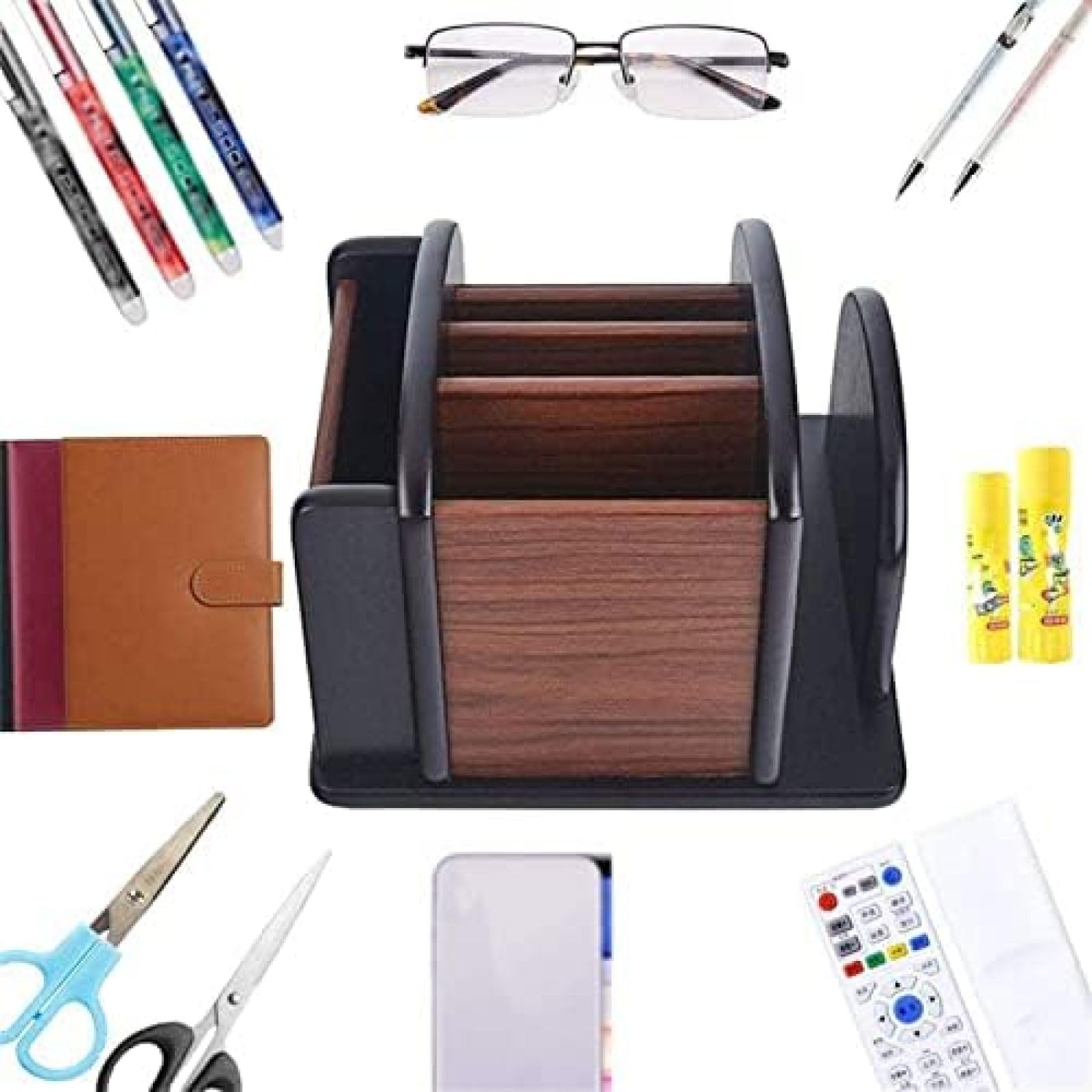 Die Organisateur De Bureau Rotatif en Bois Grande Capacité Boîte De Rangement Fournitures De Bureau Stylo en Bois Porte-Crayon,Un,Constructive23