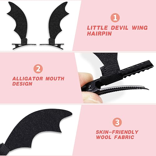 Miniatura 3 de Beaupretty Pinzas para el cabello, 2 pares de alas de ángel y alas de diablo, pinzas de pelo de felpa, bonitos accesorios para el cabello para niñas