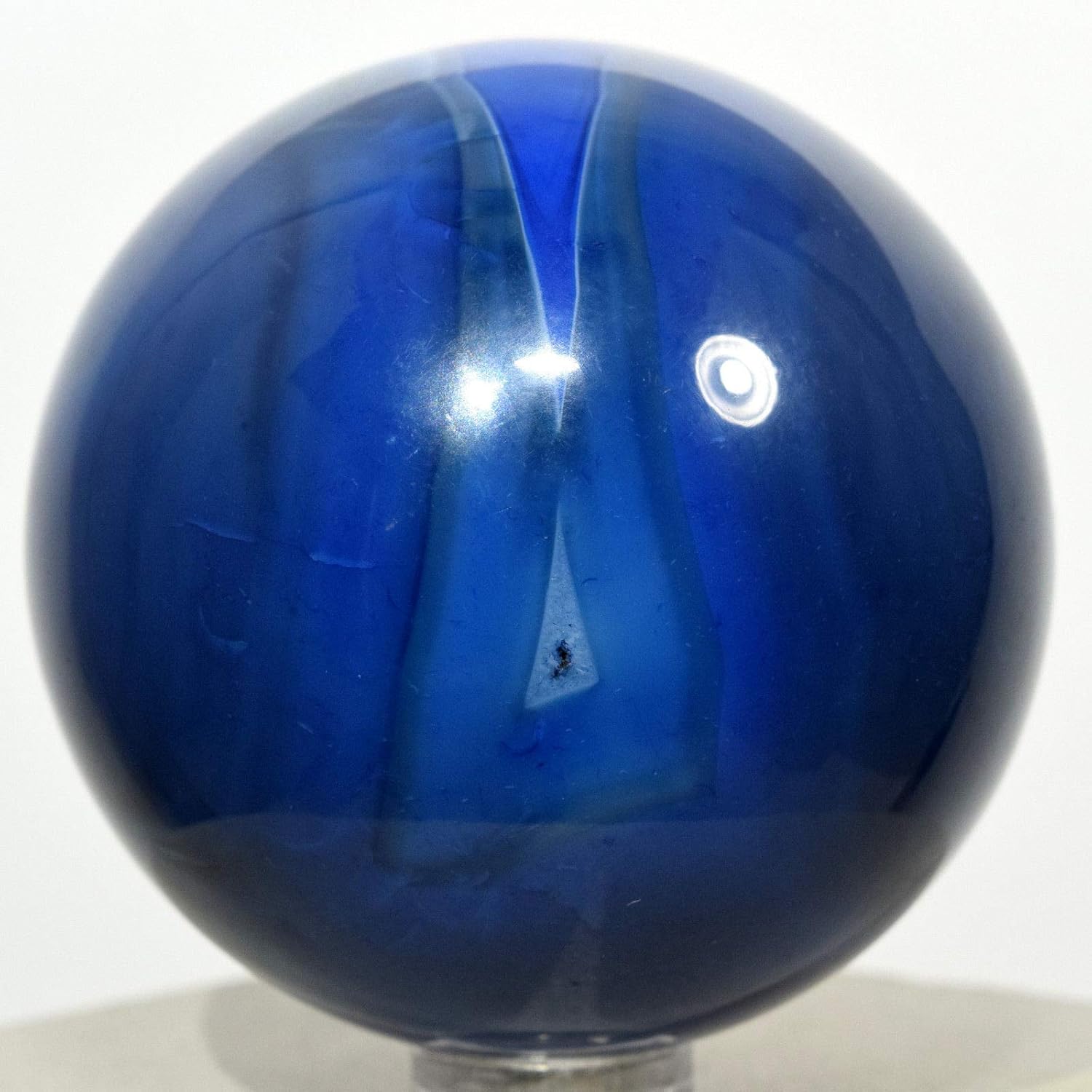 HQRP 2.25" 255g Dyed Rich Blue Agate Sphere Sparkling Gemstone Quartz Druzy Mineral Polished Chalcedony Crystal Ball - India + Stand