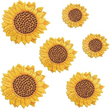 6 Pcs Sunflower Iron On Patches for Backpacks, Hats, DIY Sew on Applique Patch, Vintage Embroidered Patches for Repair Clothes, Jackets, Jeans