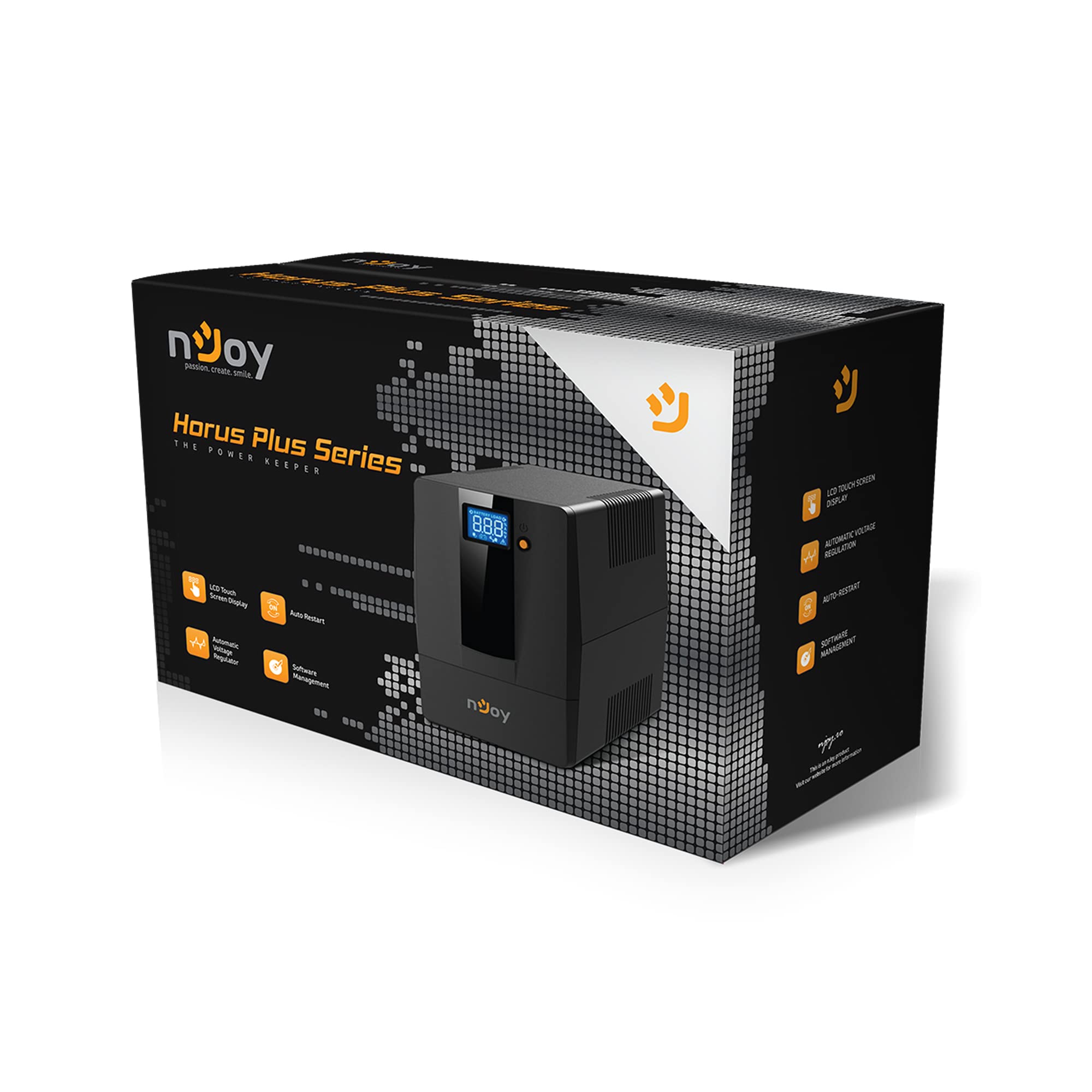 nJoy Horus Plus 600 VA Groupe de continuité Line Interactive UPS, 360 W, écran LCD, écran Tactile AVR, Noir
