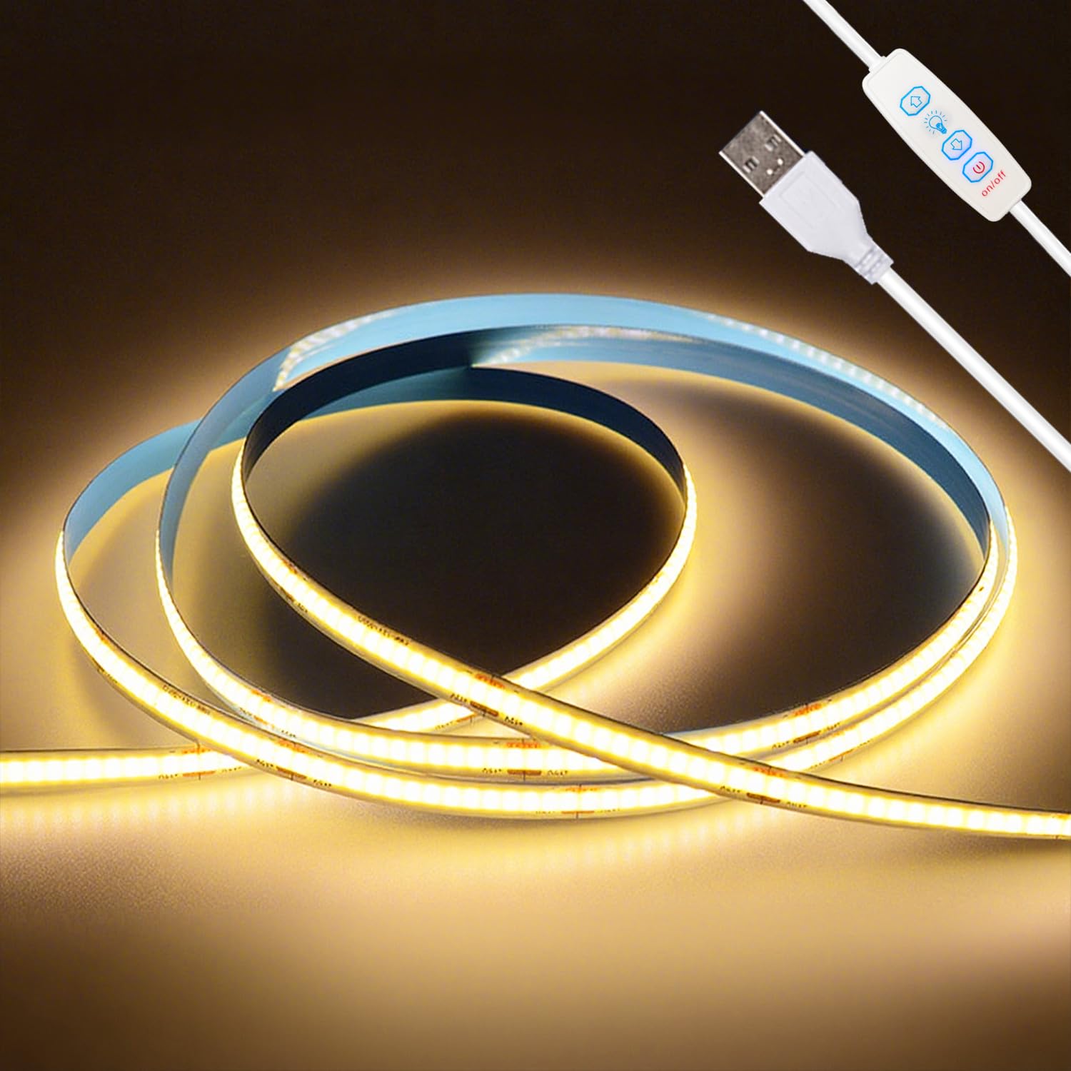 ZSLAIFU COB - Tira de luces LED cálida de 6.5 pies, tira de luz LED regulable de 5 V, tira de luz USB flexible para gabinete, retroiluminación de TV, recámara, cocina, iluminación de bricolaje para el