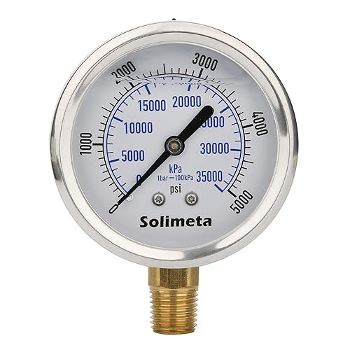 Solimeta 2-12 "Tamaño del dial, medidor de presión hidráulica lleno de aceite, 0-5000psikpa, caja de acero inoxidable 304, montaje inferior NPT de